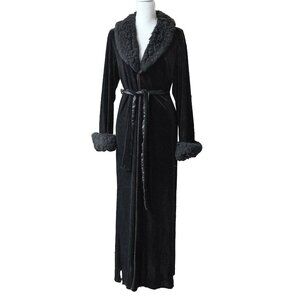 Vintage Velour Faux Fur Collar Robe Jaclyn Bennet 90s Vamp Goth Retro Maxi RObe